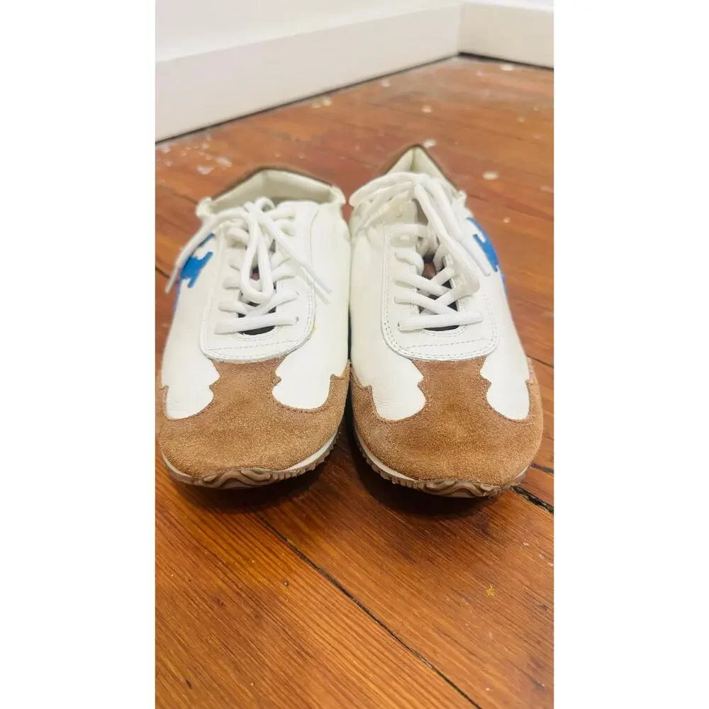 TORY BURCH Bellflower Blue Ivory Leather Suede Active Tory Sneakers size 6.5